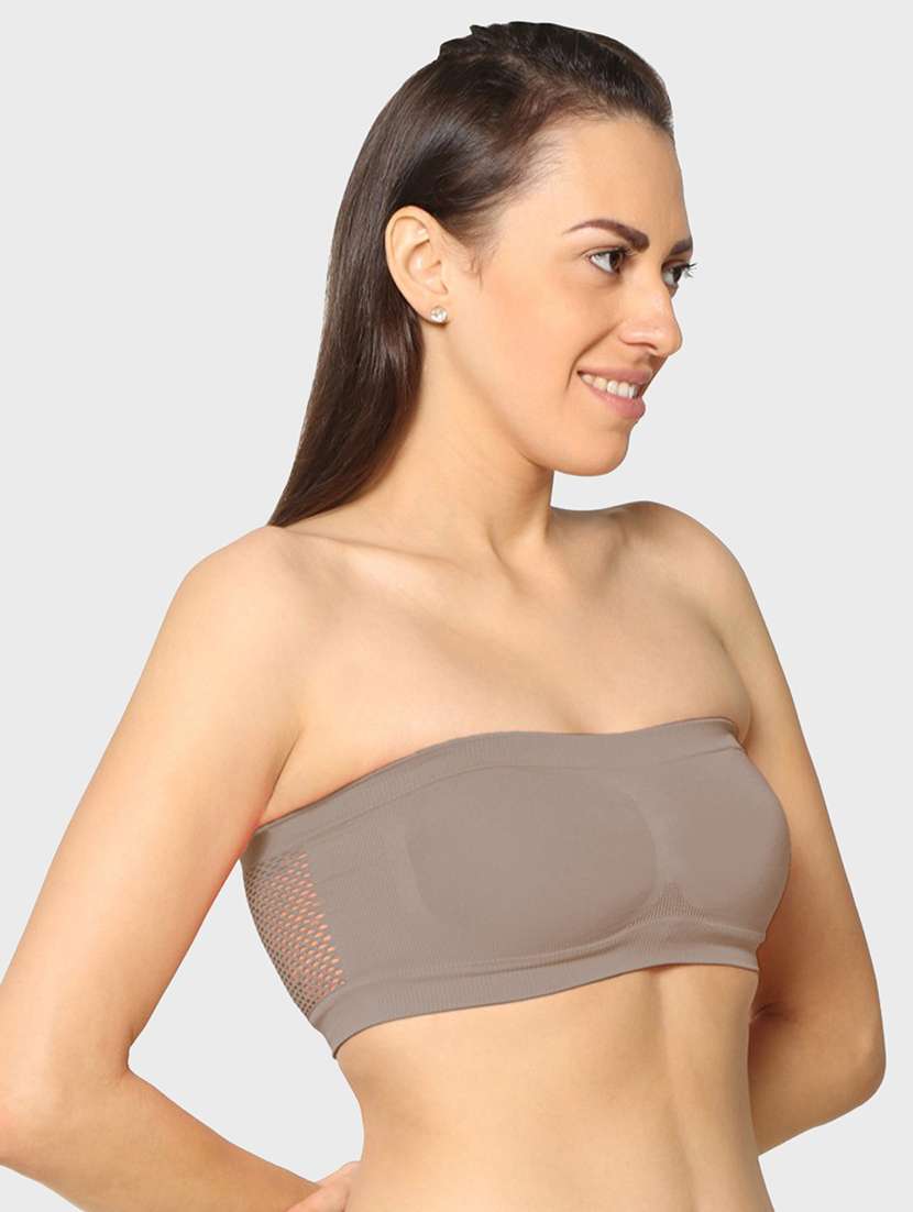 beige solid tube bra