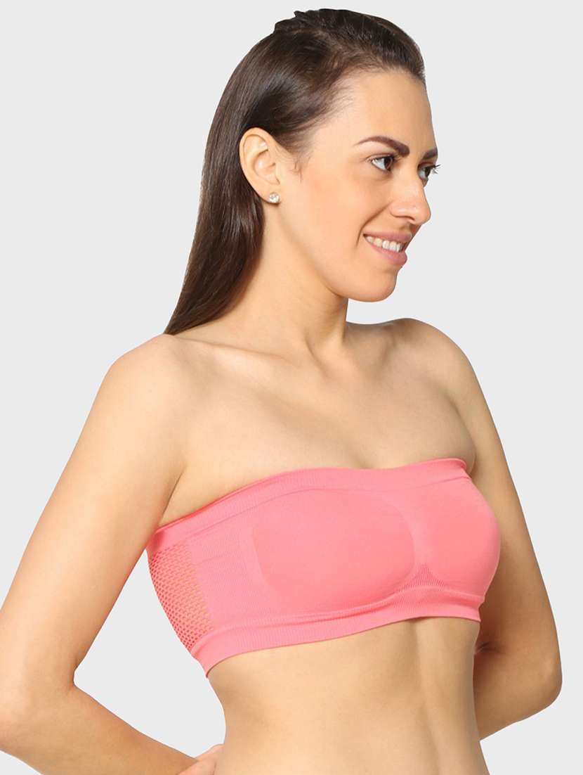 pink solid tube bra