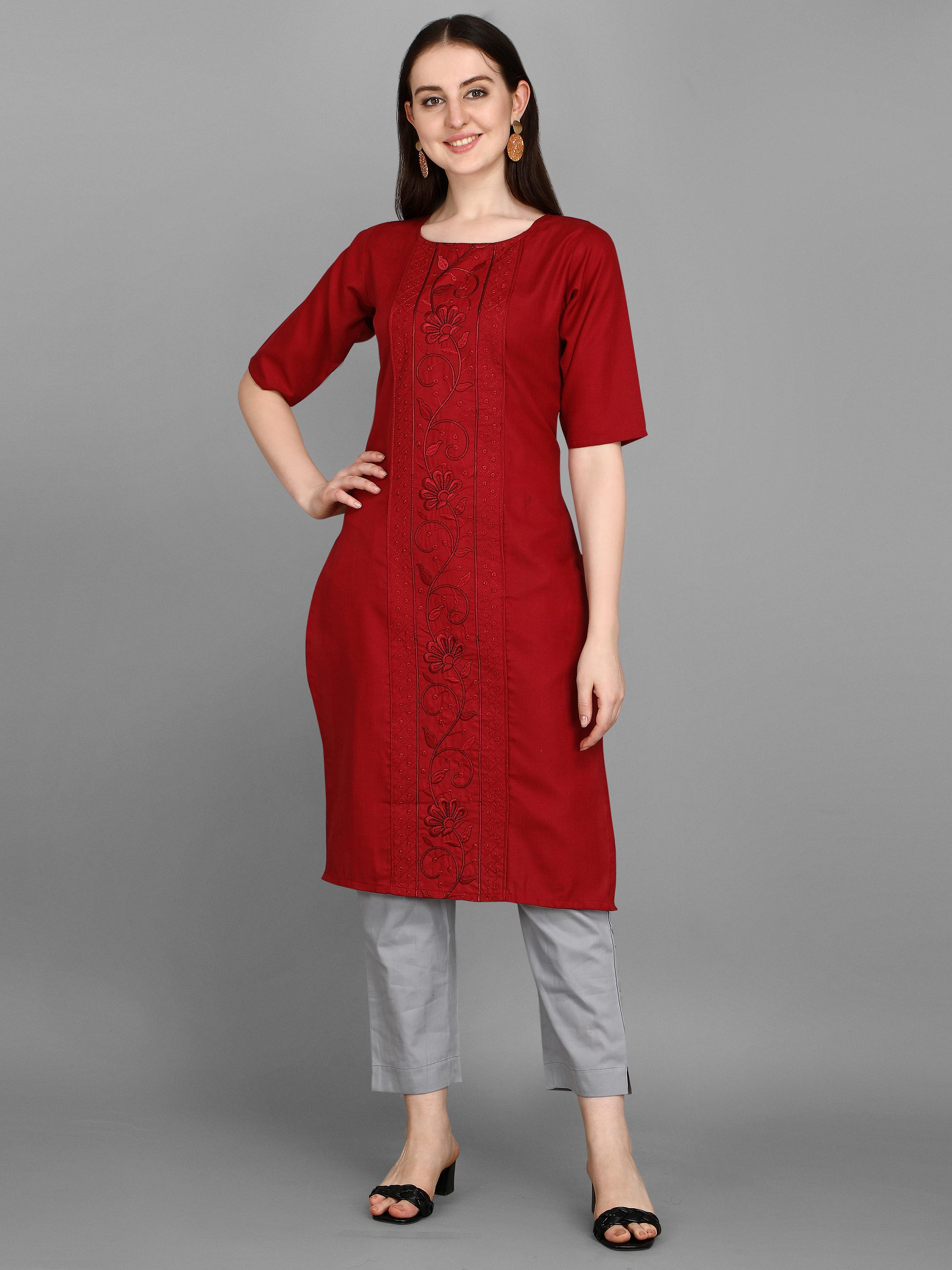 embroidery kurta red - 17965421 -  Zoom Image - 0