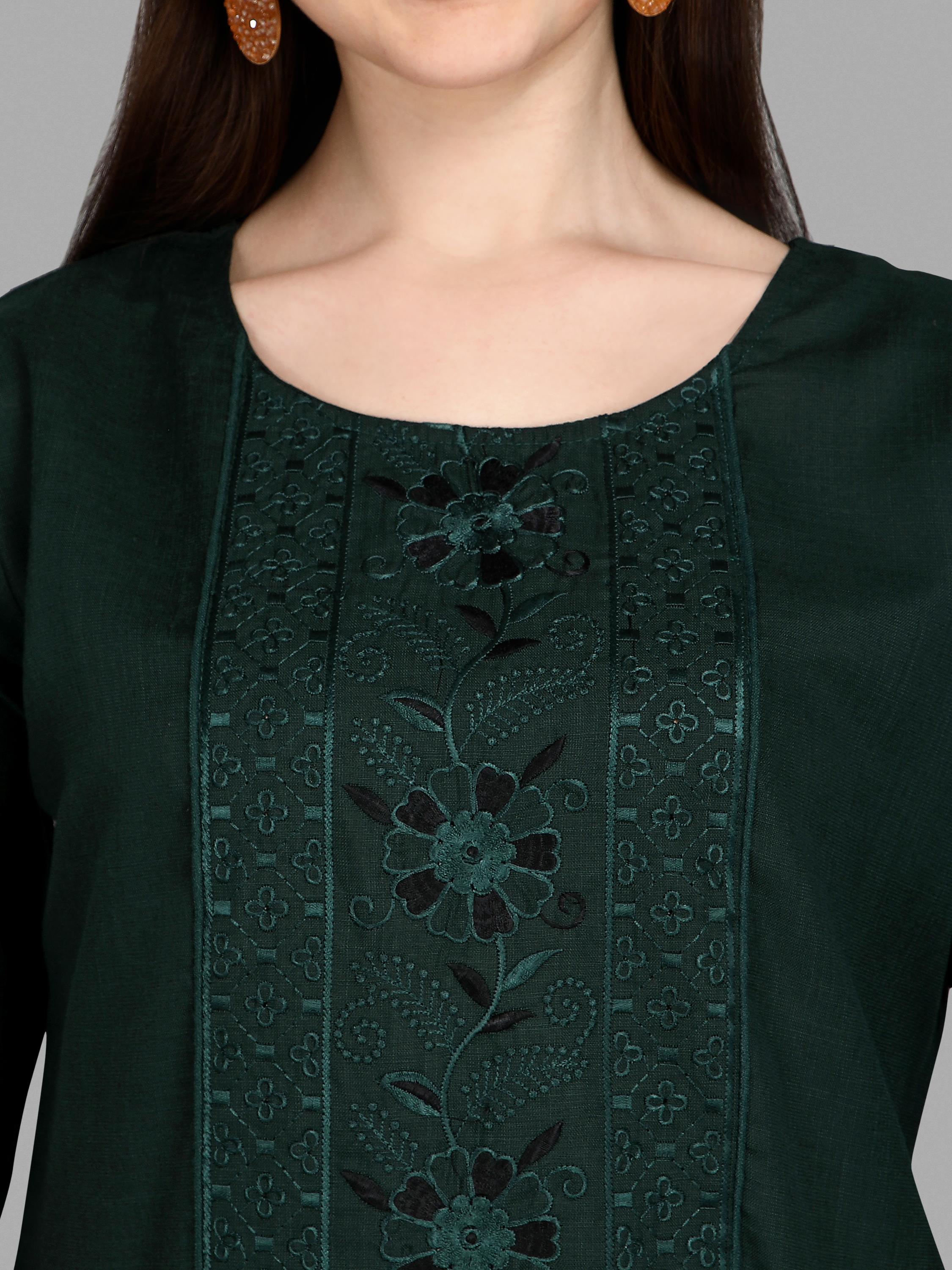 embroidery kurta bottlegreen - 17965422 - Standard Image - 3
