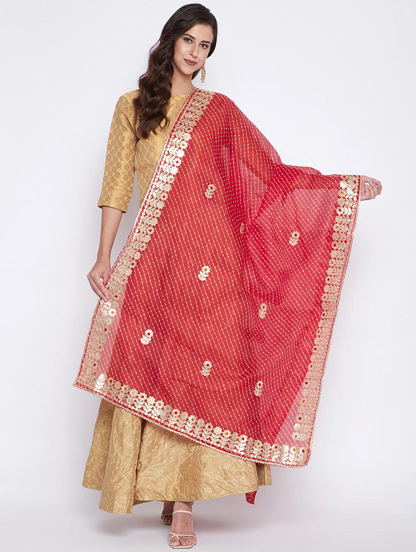 red cotton blend dupatta - 17965577 - Zoom Image - 0