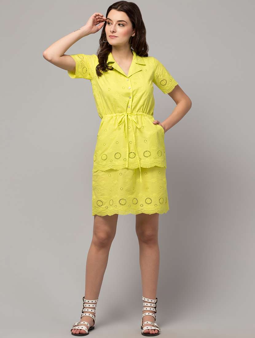 Buy online Tie Front Schiffli A-line Dress from western wear for