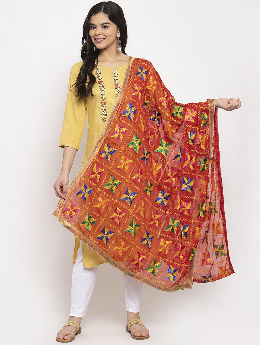 orange poly chiffon dupatta - 17968516 - Zoom Image - 0