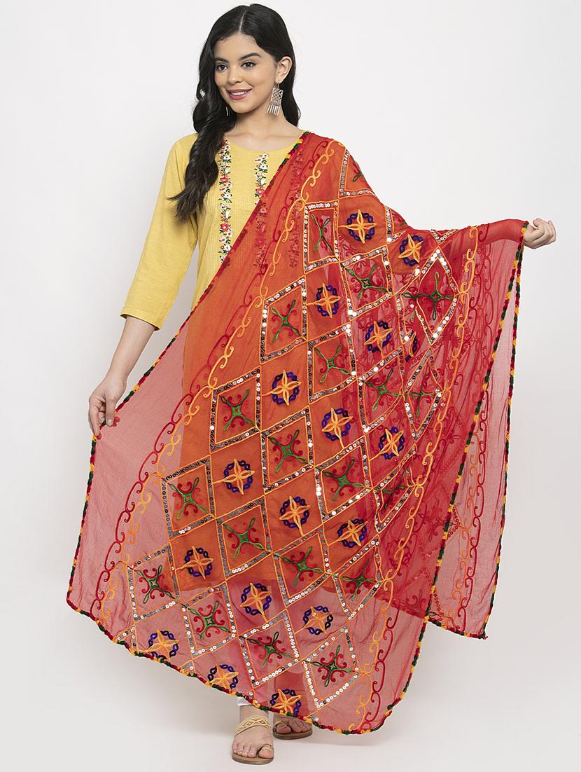 orange poly chiffon dupatta - 17968517 - Zoom Image - 0