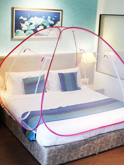 silver shine pink mosquito net foldable double bed net king size - 17968583 -  Standard Image - 0