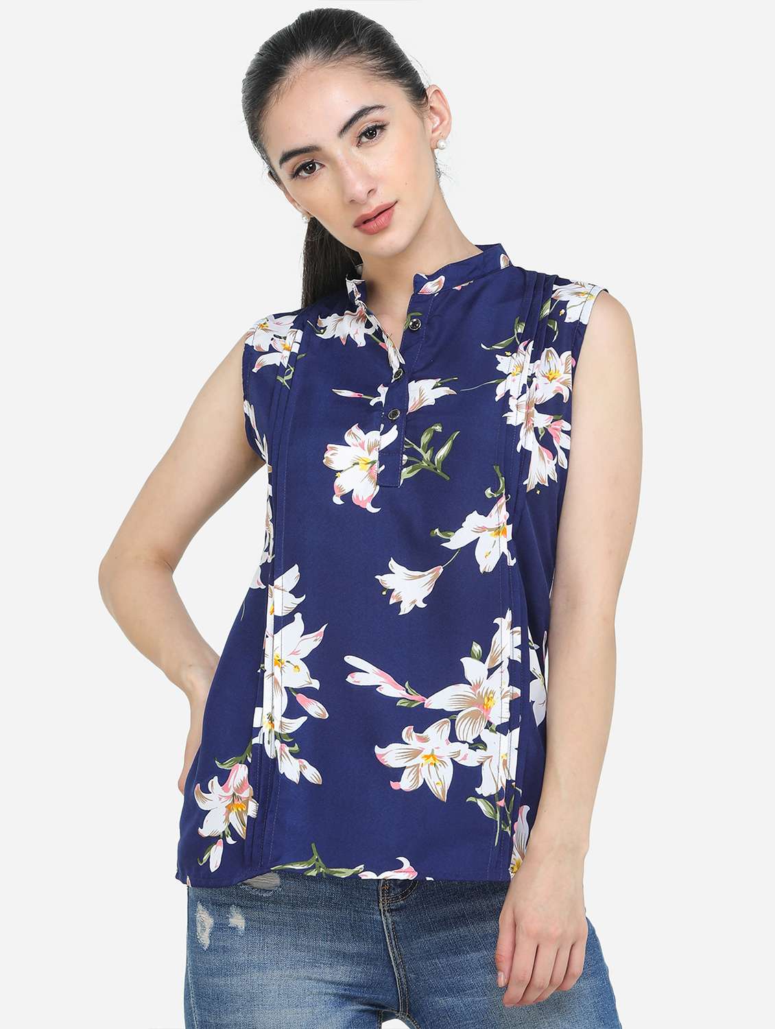 women's a line mandarin neck top