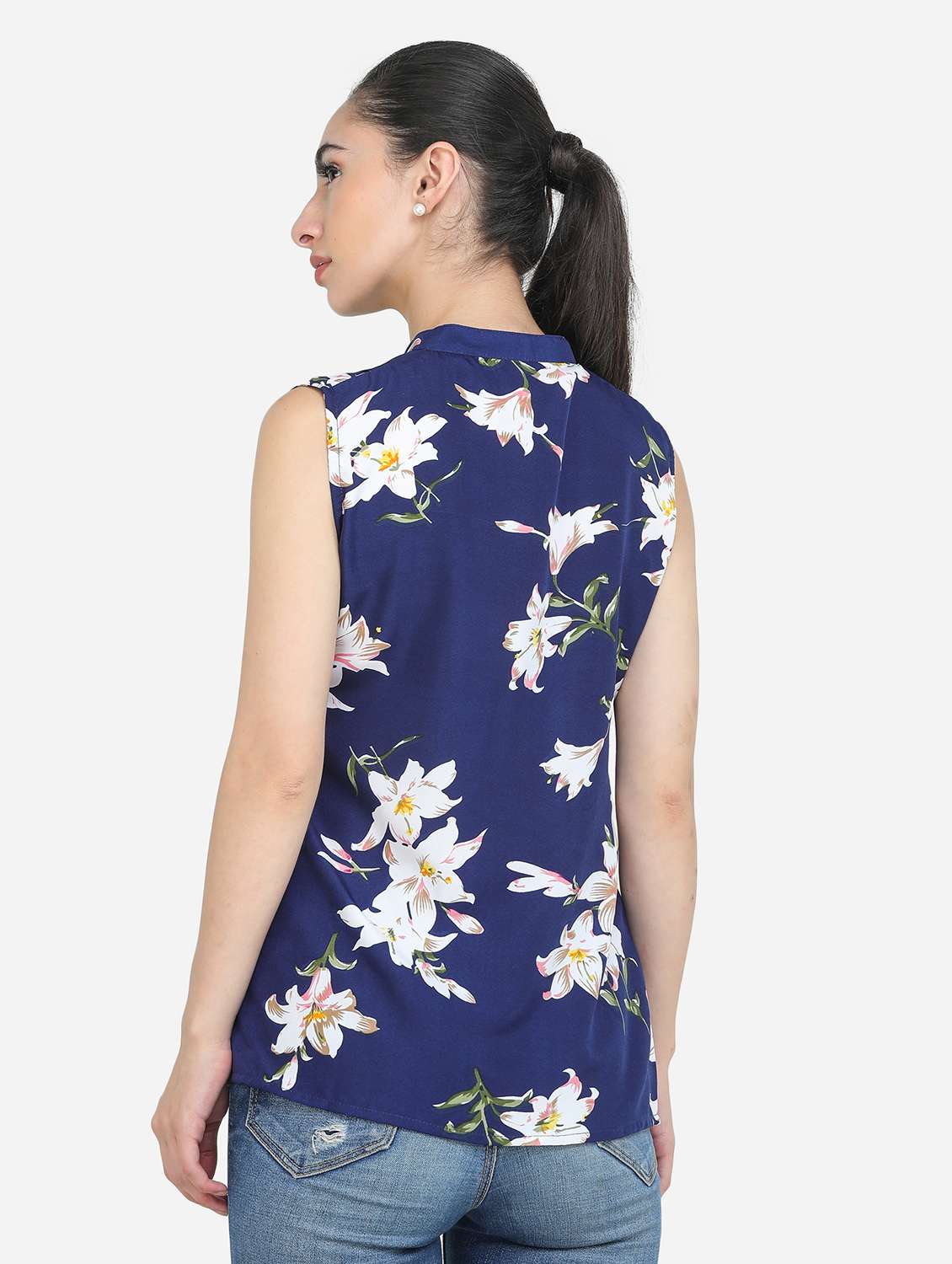 women's a line mandarin neck top - 17969218 -  Standard Image - 3