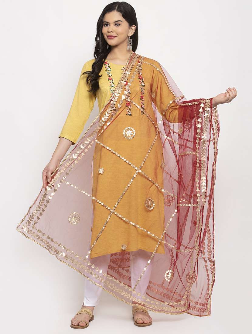 maroon net dupatta