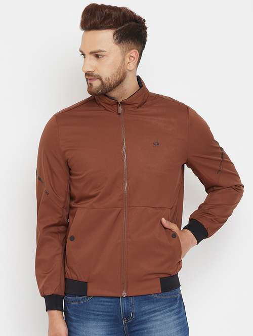 brown solid casual jacket - 17970422 -  Standard Image - 0