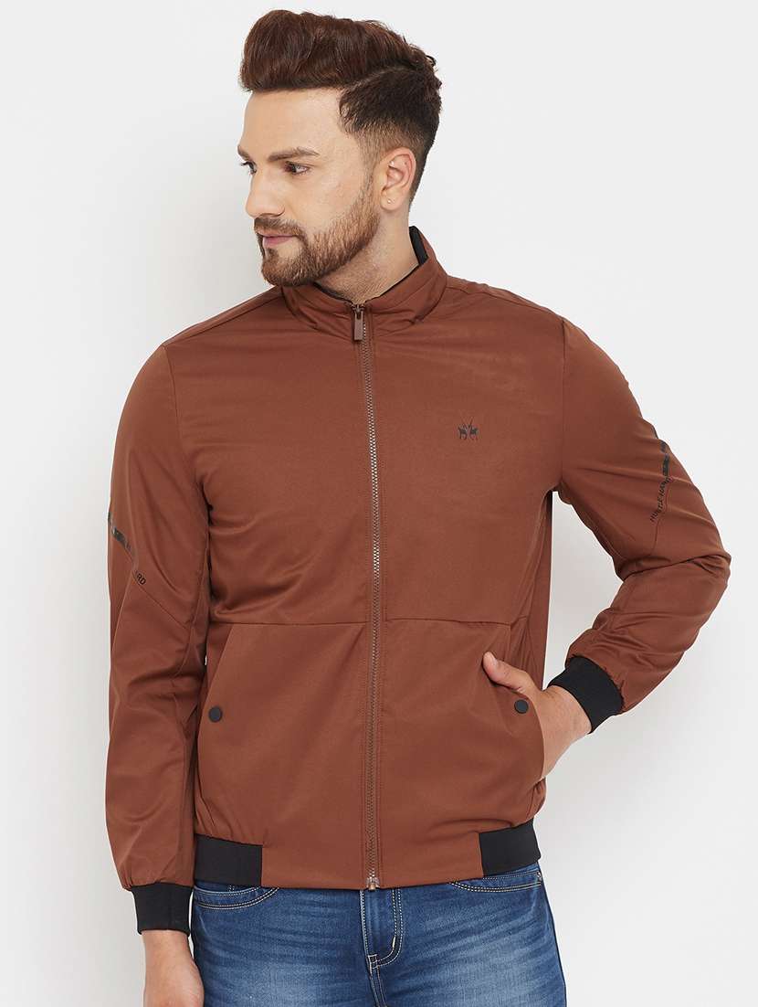 brown solid casual jacket - 17970422 -  Zoom Image - 0
