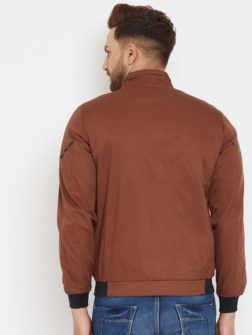 brown solid casual jacket - 17970422 - Standard Image - 3