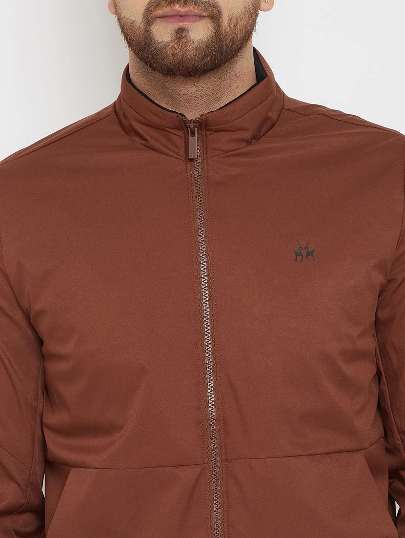 brown solid casual jacket - 17970422 - Standard Image - 5