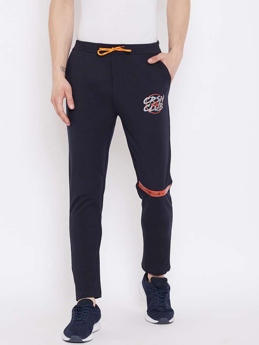 navy blue printed ankle length track pant