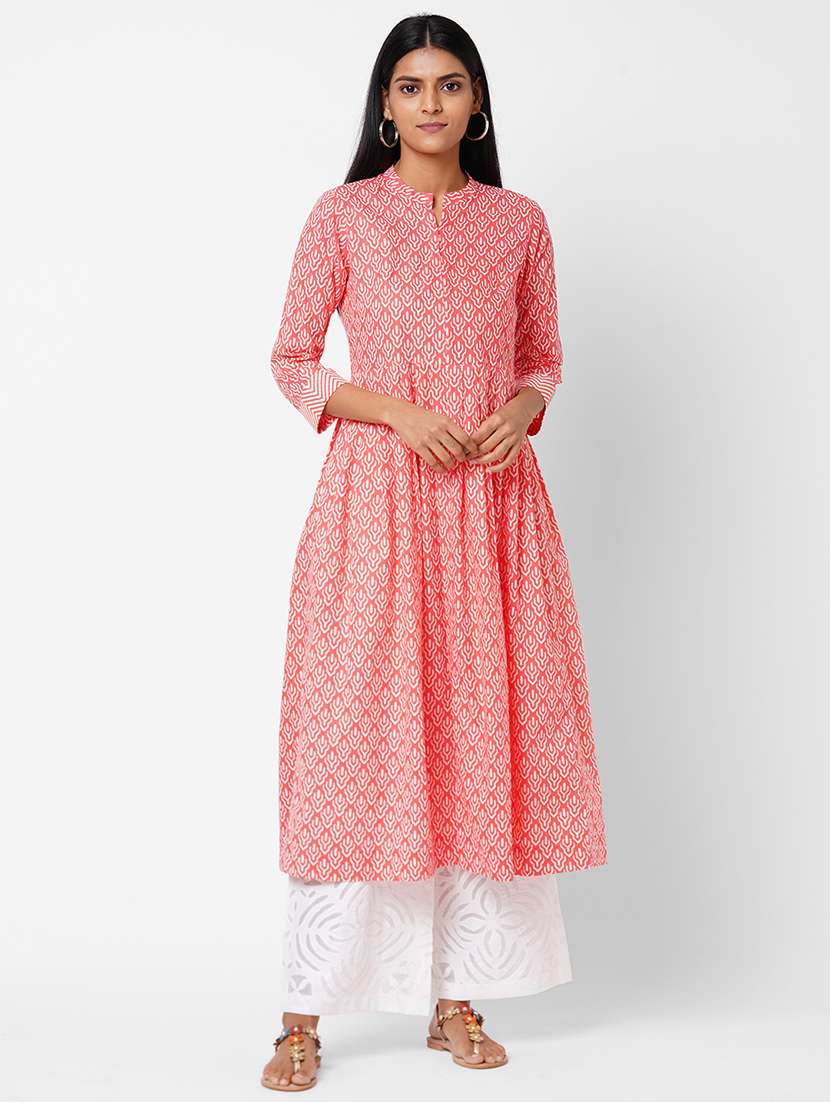 pink cotton flared kurta - 17971032 -  Zoom Image - 0