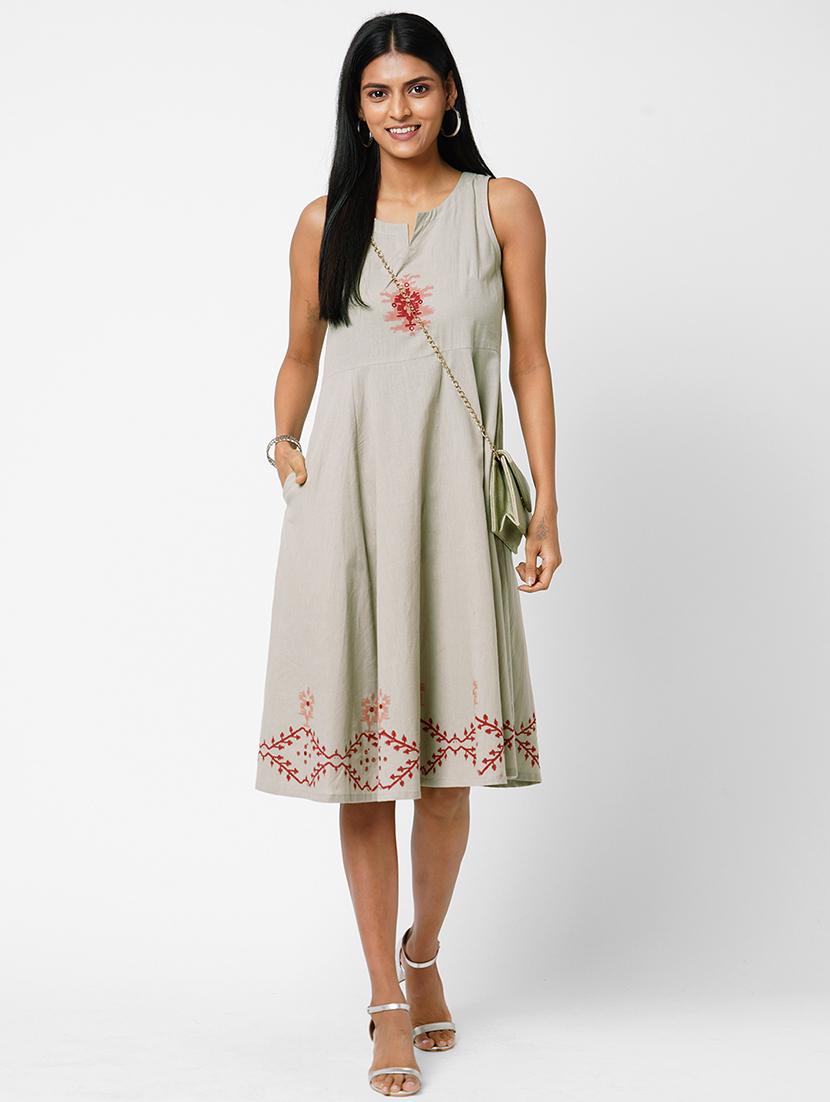 block print fit & flare ethnic dress