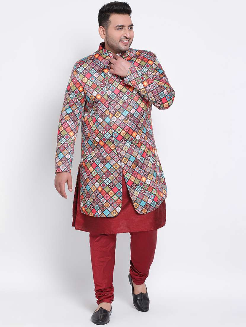 maroon printed sherwani ethnic wear set