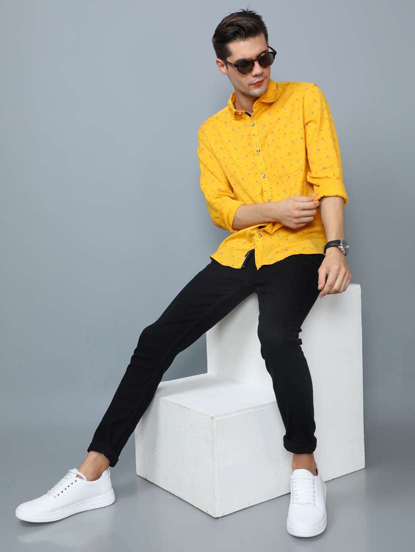 Yellow Printed Casual Shirt from shirts 