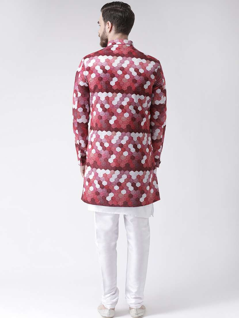 maroon printed sherwani set - 17976345 -  Standard Image - 3