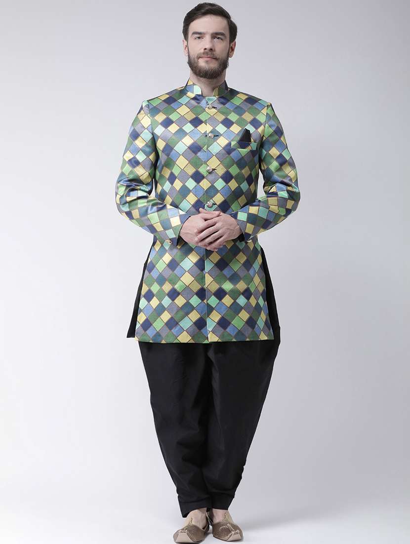 multi colored checkered sherwani set - 17976365 - Zoom Image - 0