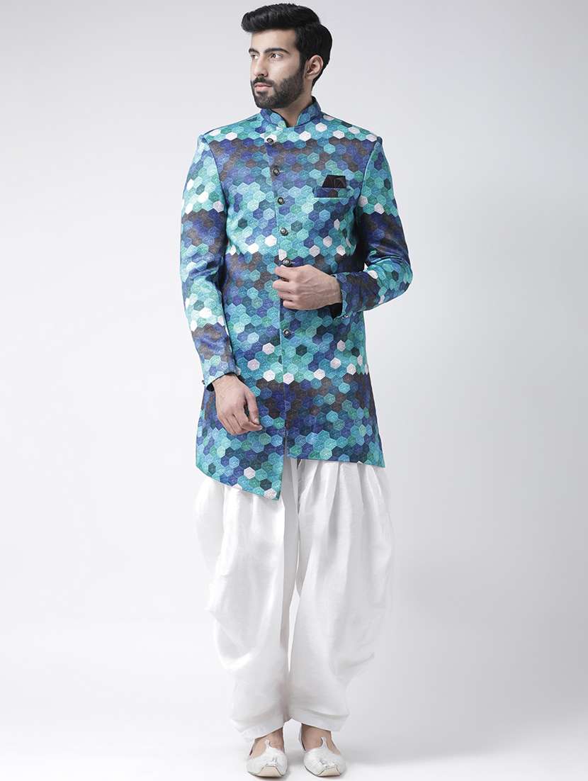 blue printed sherwani set - 17976381 - Zoom Image - 0