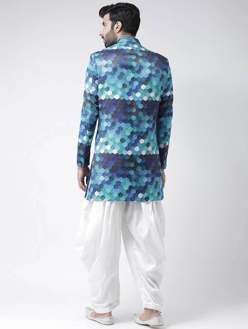 blue printed sherwani set - 17976381 - Standard Image - 3