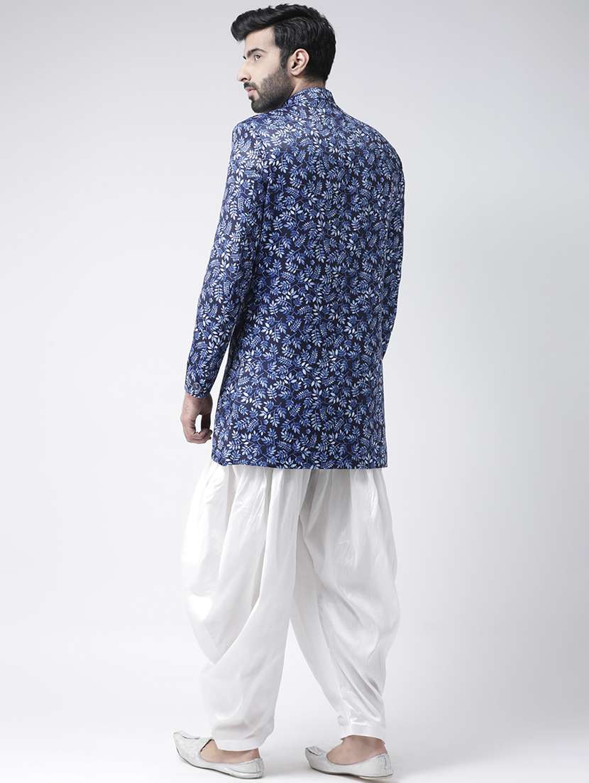 navy blue printed sherwani set - 17976382 - Standard Image - 3