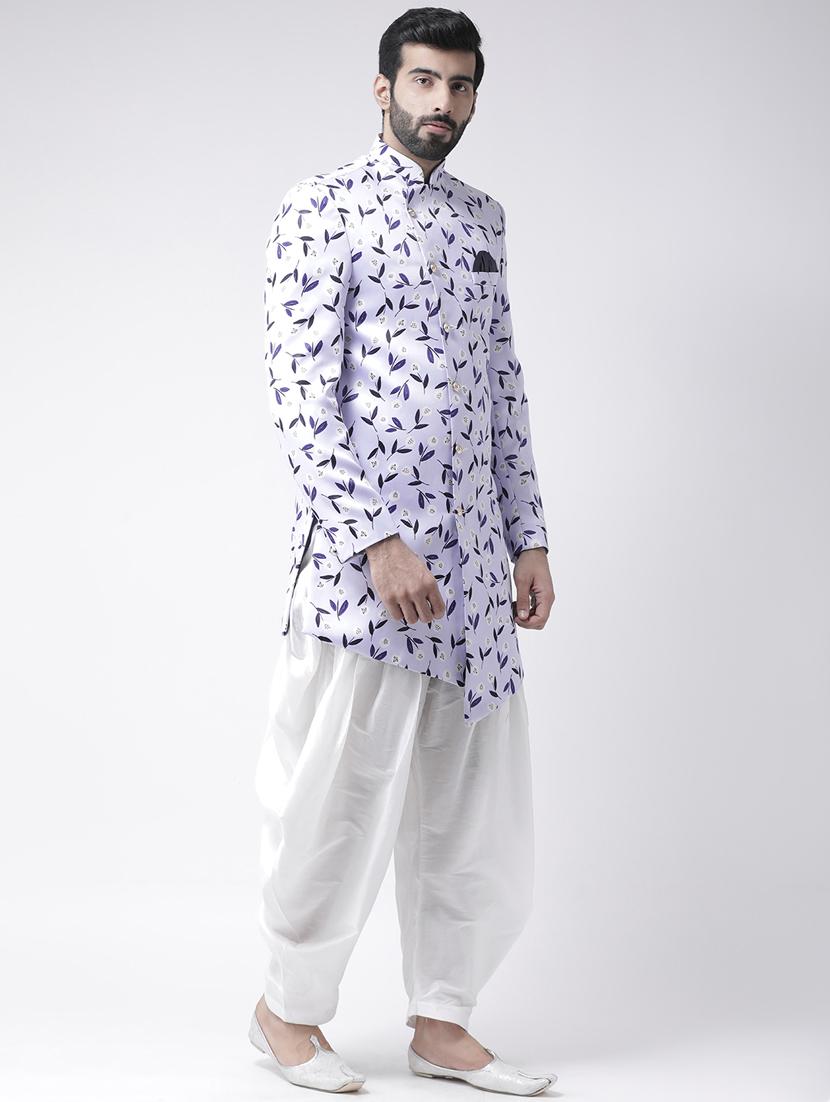 white printed sherwani set - 17976386 -  Zoom Image - 0
