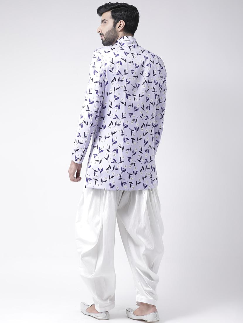 white printed sherwani set - 17976386 - Standard Image - 3