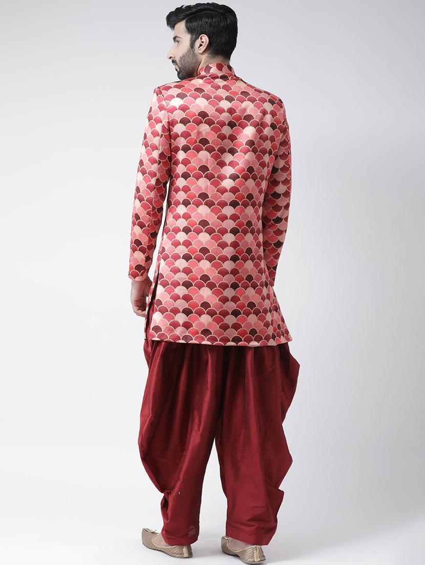 red printed sherwani set - 17976387 - Standard Image - 3
