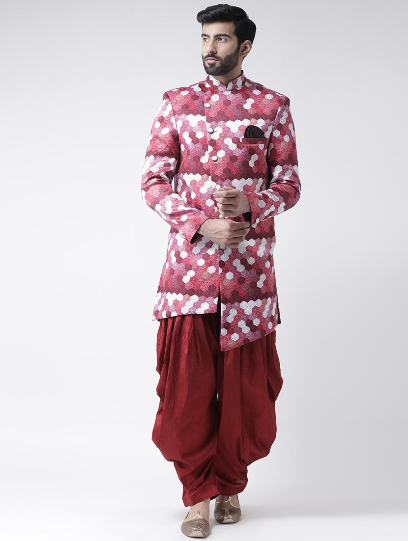 red printed sherwani set - 17976388 -  Zoom Image - 0