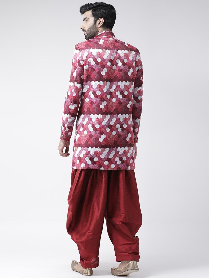 red printed sherwani set - 17976388 - Standard Image - 3