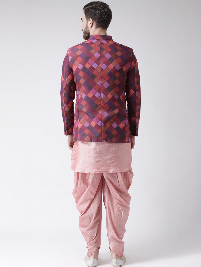 pink solid dhoti kurta set with bandhgala jacket - 17976434 - Standard Image - 3