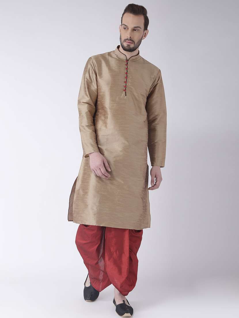 beige solid dhoti kurta set - 17976467 -  Zoom Image - 0