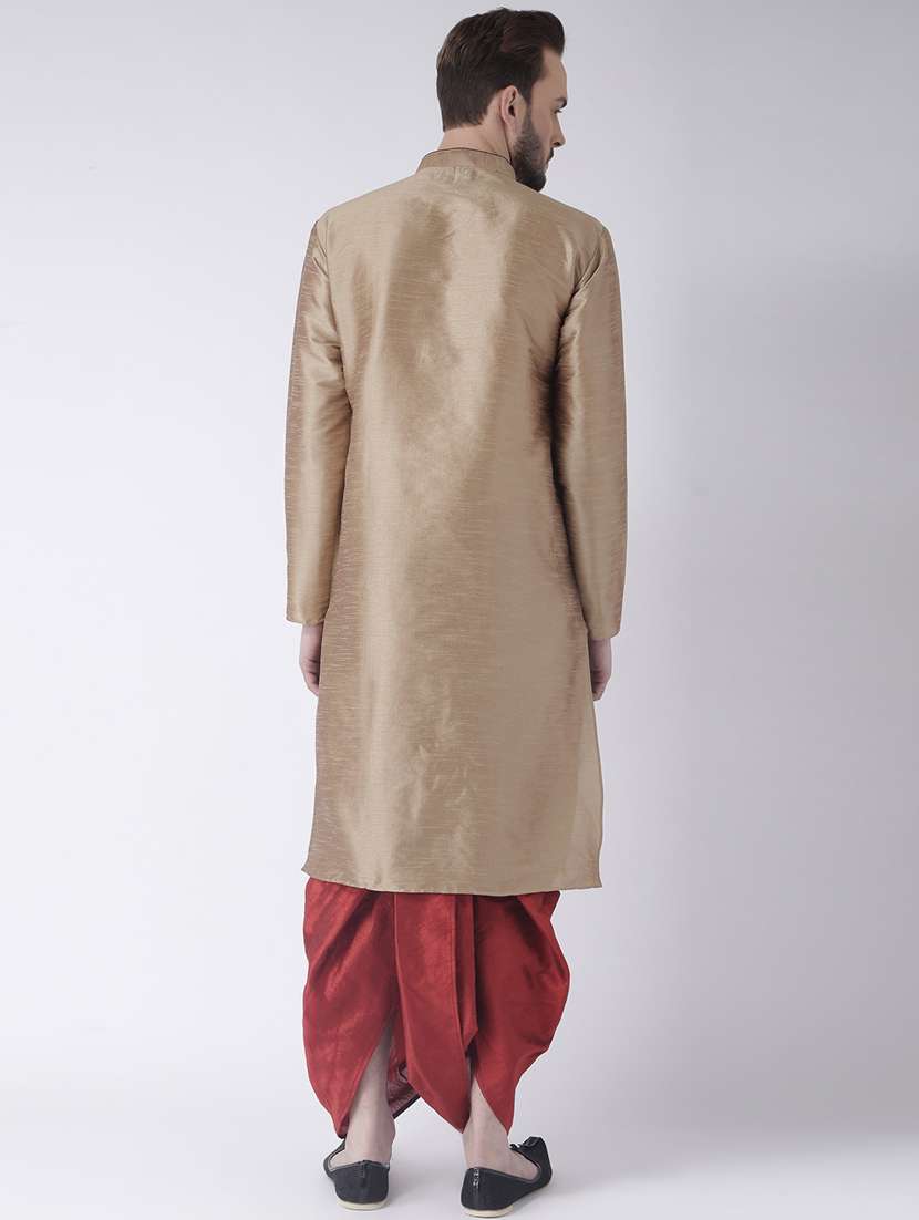 beige solid dhoti kurta set - 17976467 - Standard Image - 3