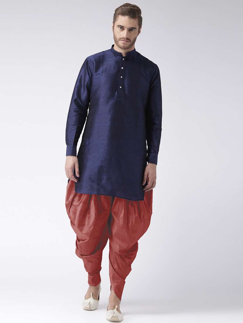 navy blue solid dhoti kurta set - 17976471 -  Zoom Image - 0