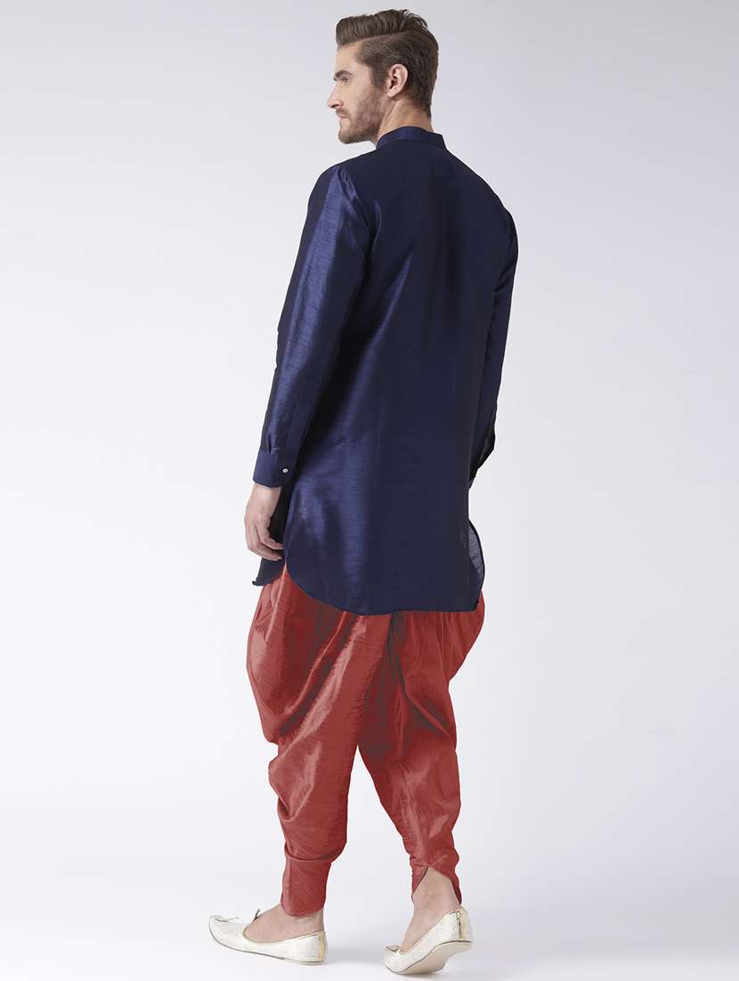 navy blue solid dhoti kurta set - 17976471 - Standard Image - 3