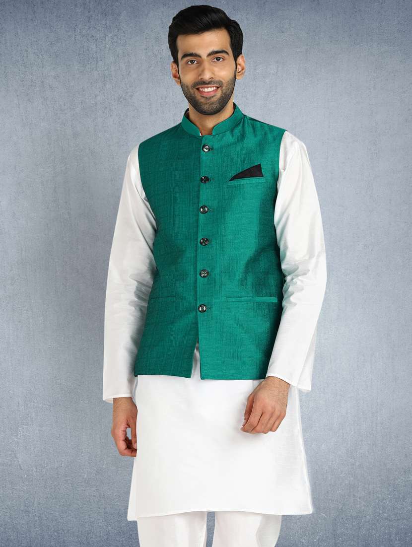 green self design nehru jacket