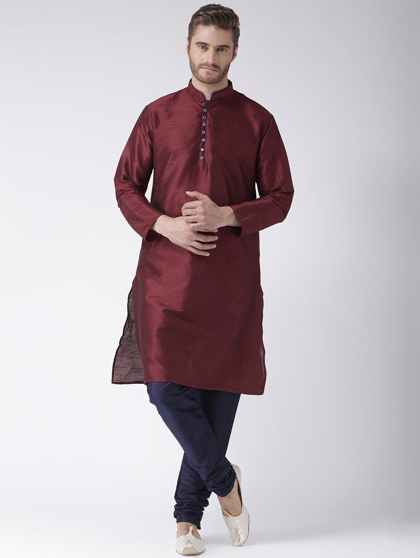maroon solid kurta pyjama set - 17976494 - Zoom Image - 0