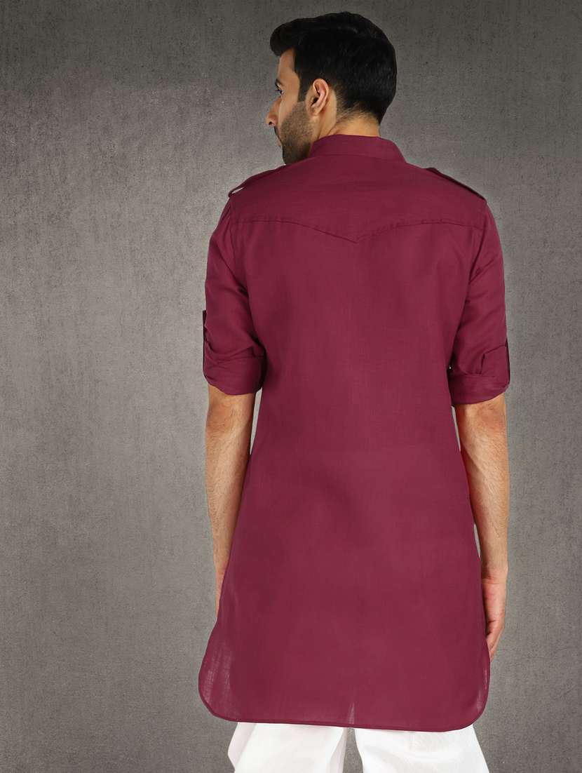 Buy online Maroon Solid Pathani Kurta 