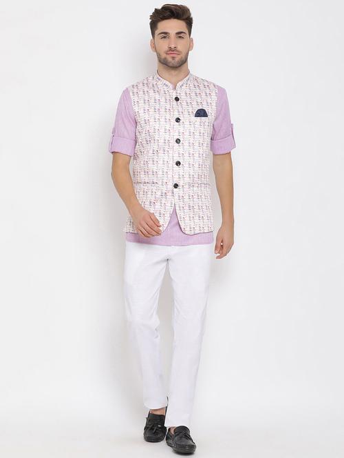 purple solid kurta trouser set with white printed jacket - 17976755 -  Standard Image - 0