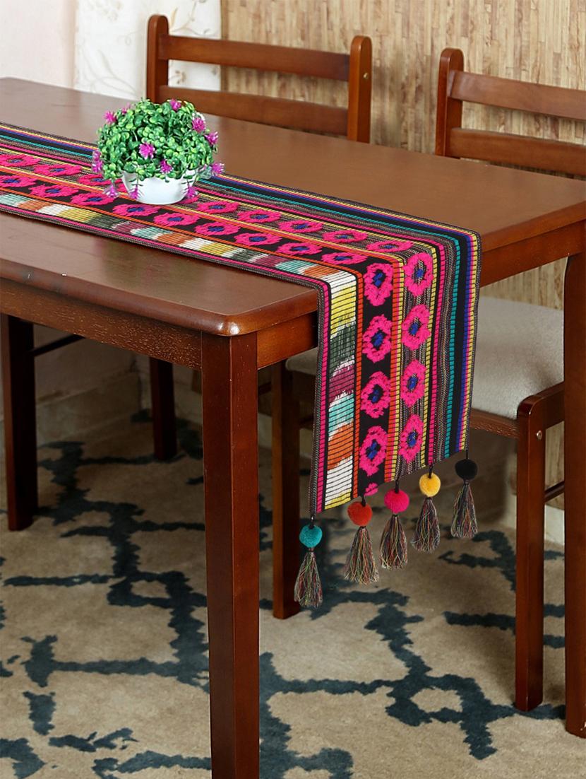 tribal collection by mezposh : pink & multi acrylic jacquard 6 seater table runner with tassels (30x180cm) - 17977177 - Zoom Image - 0