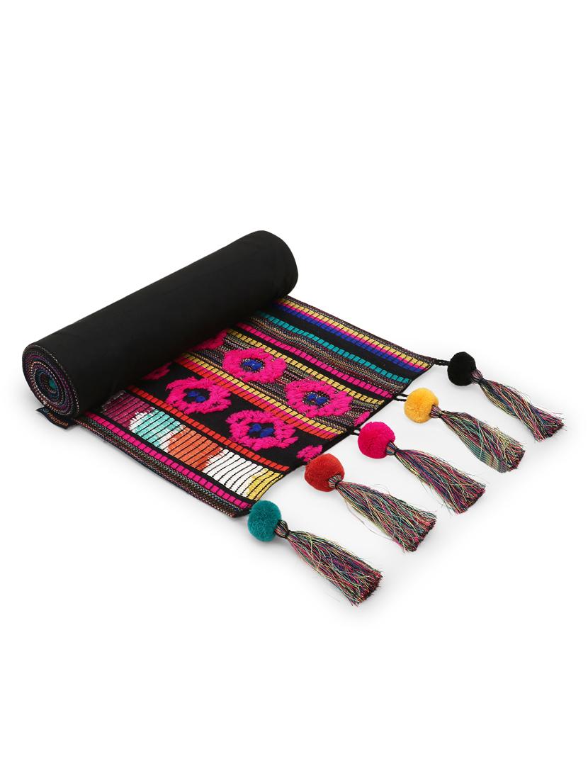 tribal collection by mezposh : pink & multi acrylic jacquard 6 seater table runner with tassels (30x180cm) - 17977177 - Standard Image - 3