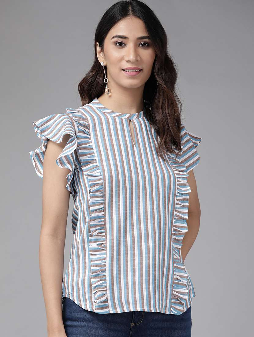 blue striped regular top