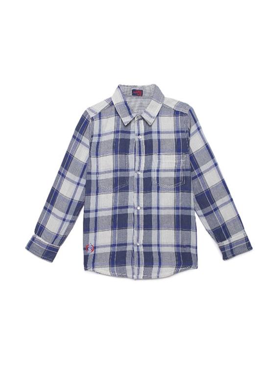 blue checkered shirt