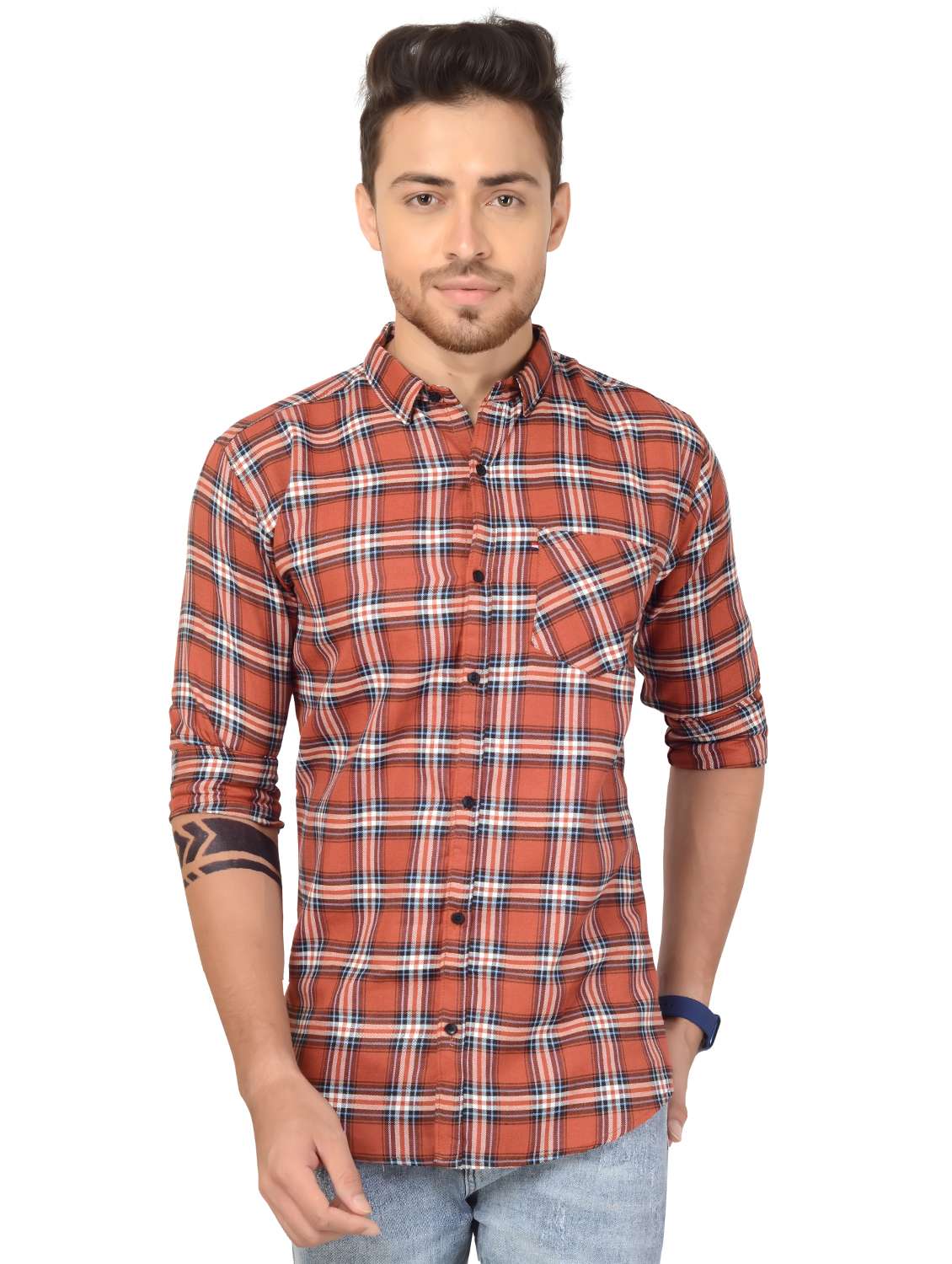 orange checkered casual shirt