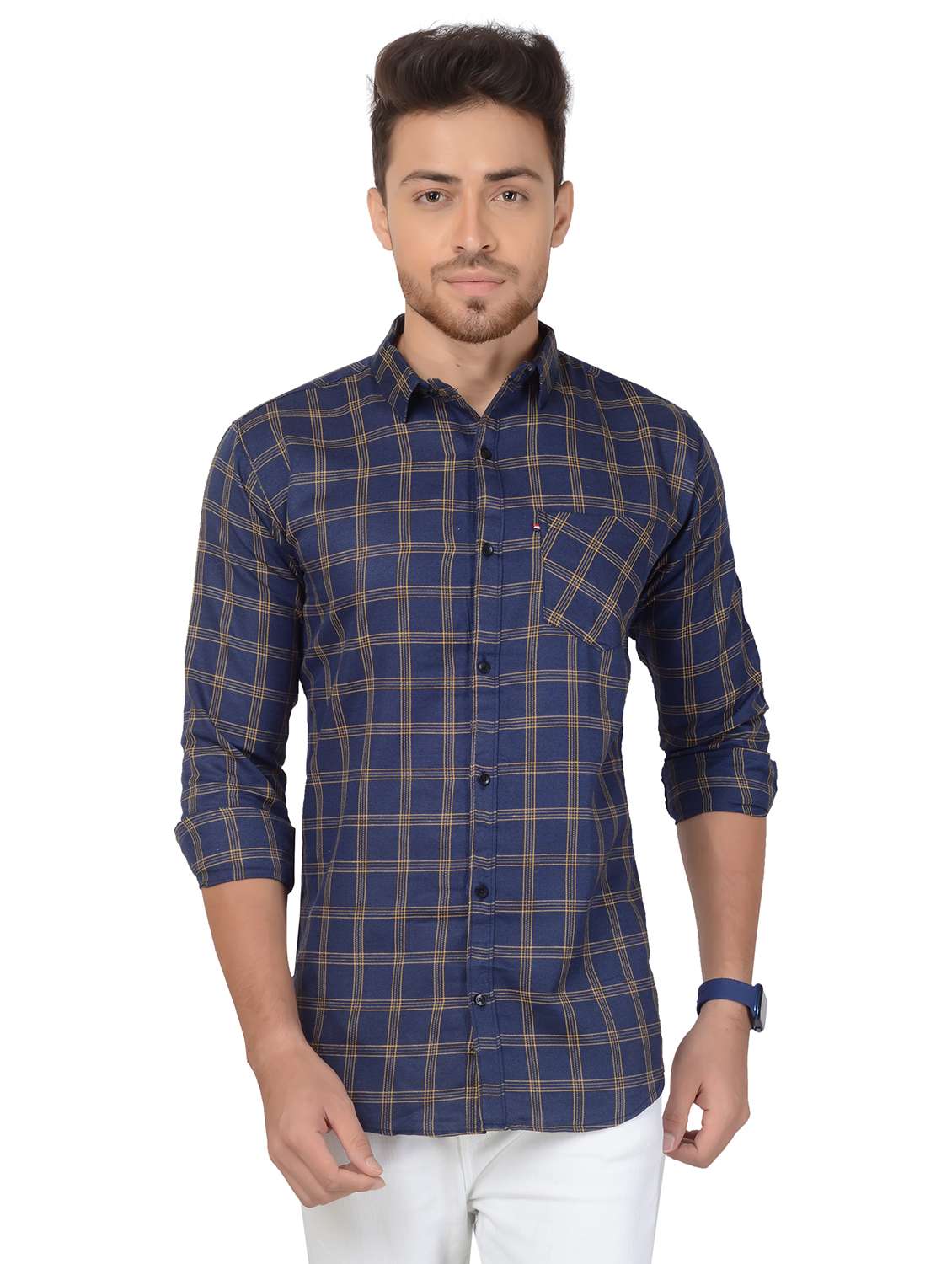 dark blue checkered casual shirt