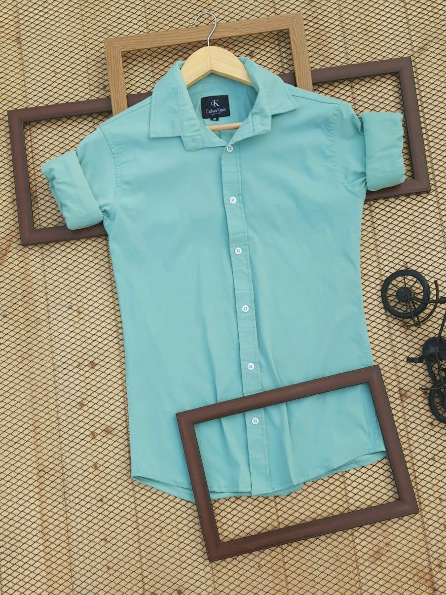 light blue slub casual shirt - 17980400 -  Zoom Image - 0