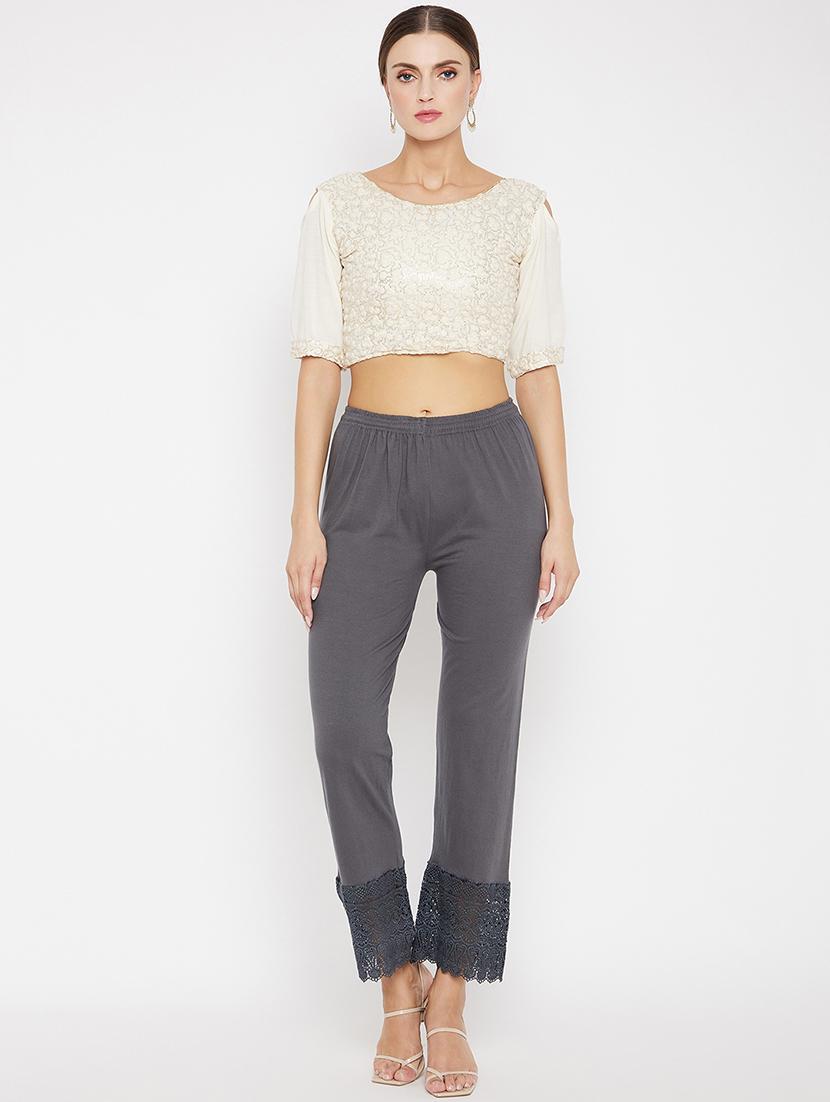 grey lace detailed mid rise trouser - 17980656 - Standard Image - 3