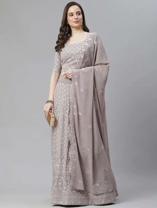 grey poly georgette aline lehenga - 17982636 - Standard Image - 0