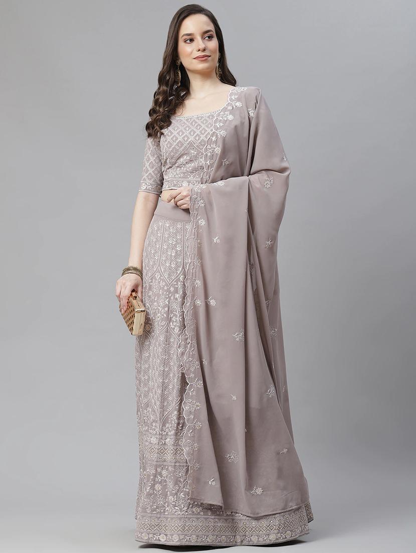 grey poly georgette aline lehenga